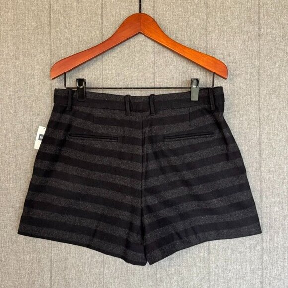 Gap Wool Blend Black Gray Stripe High Rise Wide Leg Tailored Shorts Size 12 Tall - Picture 5 of 13